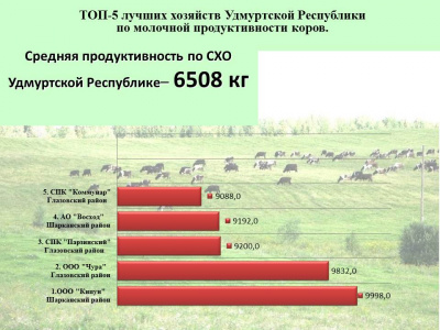 Три хозяйства Глазовского района вошли  в ТОП-5 лучших  среди товаропроизводителей Удмуртской Республики по молочной продуктивности коров.